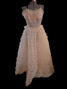 True Vintage 1950's Strapless Pale Pink Chiffon Custom Cupcake Prom/Party Dress